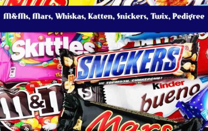 M&Ms, Mars, Whiskas, Katten, Snickers, Twix, Pedigree